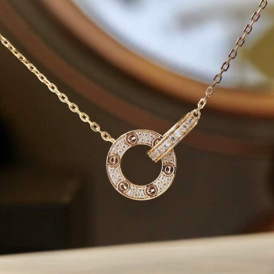 [Lucky Star]LOVE 7,6 MM HALSKETTE ROSÉGOLD UND SILBER VOLLER DIAMANT