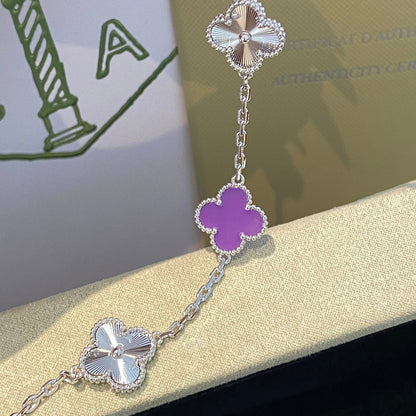 [Lucky Star]CLOVER  5 MOTIFS  PURPLE VIOLET BRACELET SILVER