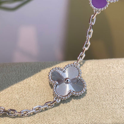 [Lucky Star]CLOVER  5 MOTIFS  PURPLE VIOLET BRACELET SILVER