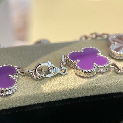 [Lucky Star]CLOVER  5 MOTIFS  PURPLE VIOLET BRACELET SILVER