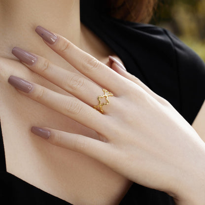 [Lucky Star]Hollow Design Four-Leaf Clover Flower Shape Ring