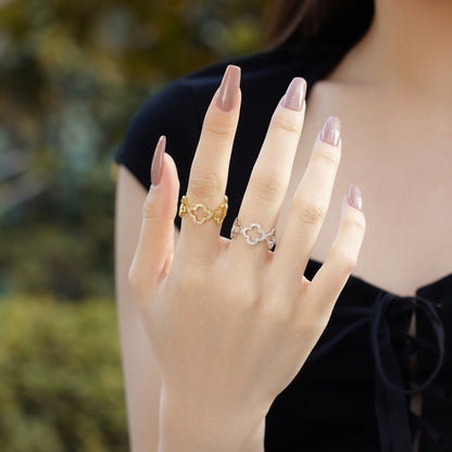 [Lucky Star]Hollow Design Four-Leaf Clover Flower Shape Ring