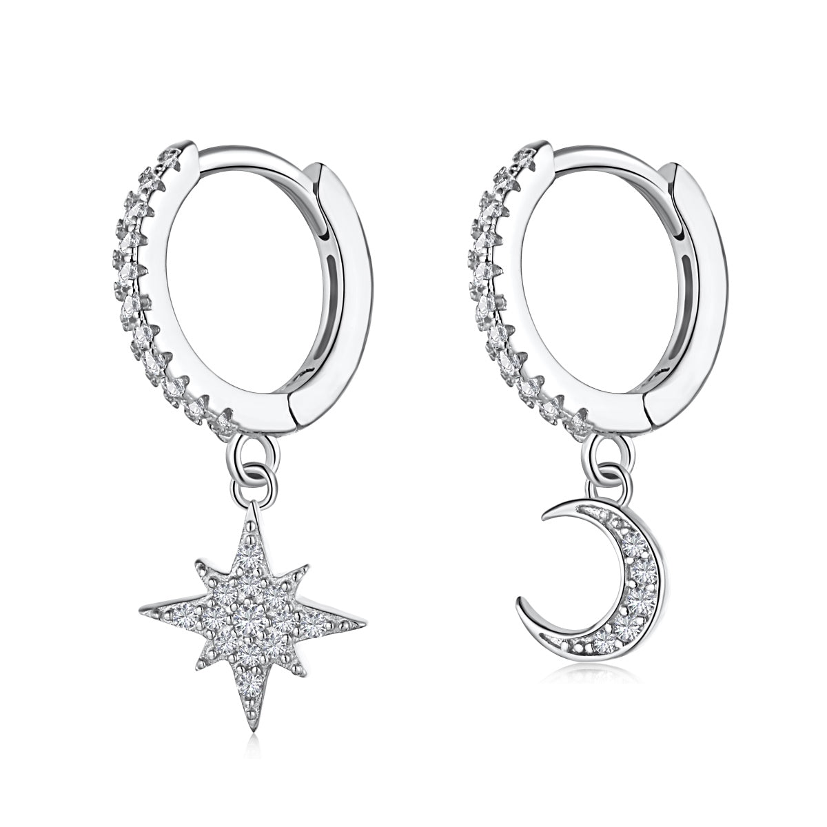 [Lucky Star]Star and Moon Asymmetric Earrings