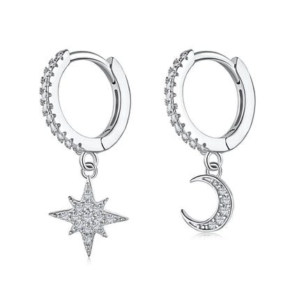 [Lucky Star]Star and Moon Asymmetric Earrings