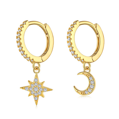 [Lucky Star]Star and Moon Asymmetric Earrings