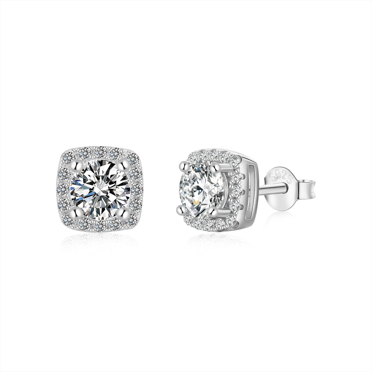 [Lucky Star]Classic Round Center Stone Stud Earrings