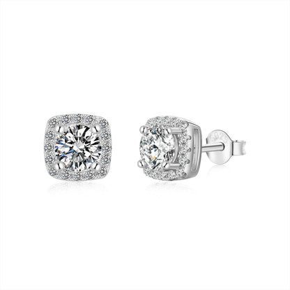 [Lucky Star]Classic Round Center Stone Stud Earrings