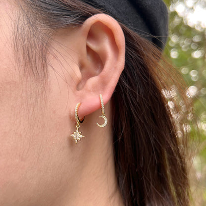 [Lucky Star]Star and Moon Asymmetric Earrings