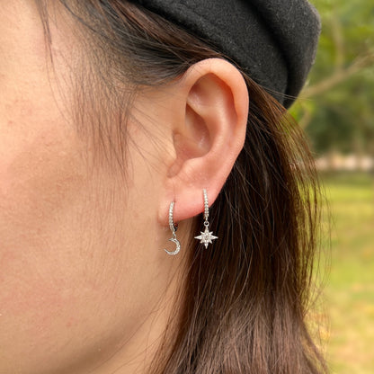 [Lucky Star]Star and Moon Asymmetric Earrings