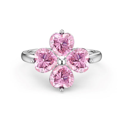 [Lucky Star]Heart-shaped Four-Leaf Clover Ball Ring