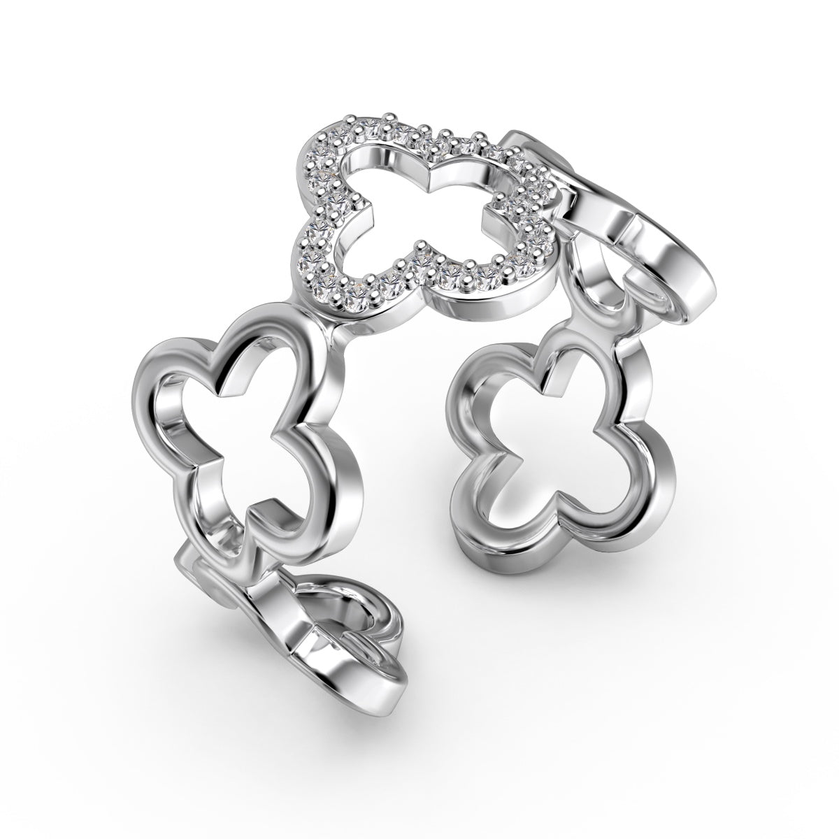 [Lucky Star]Hollow Design Four-Leaf Clover Flower Shape Ring