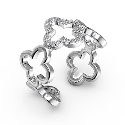 [Lucky Star]Hollow Design Four-Leaf Clover Flower Shape Ring