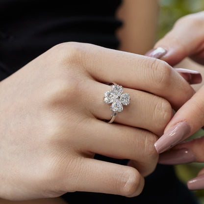[Lucky Star]Heart-shaped Four-Leaf Clover Ball Ring