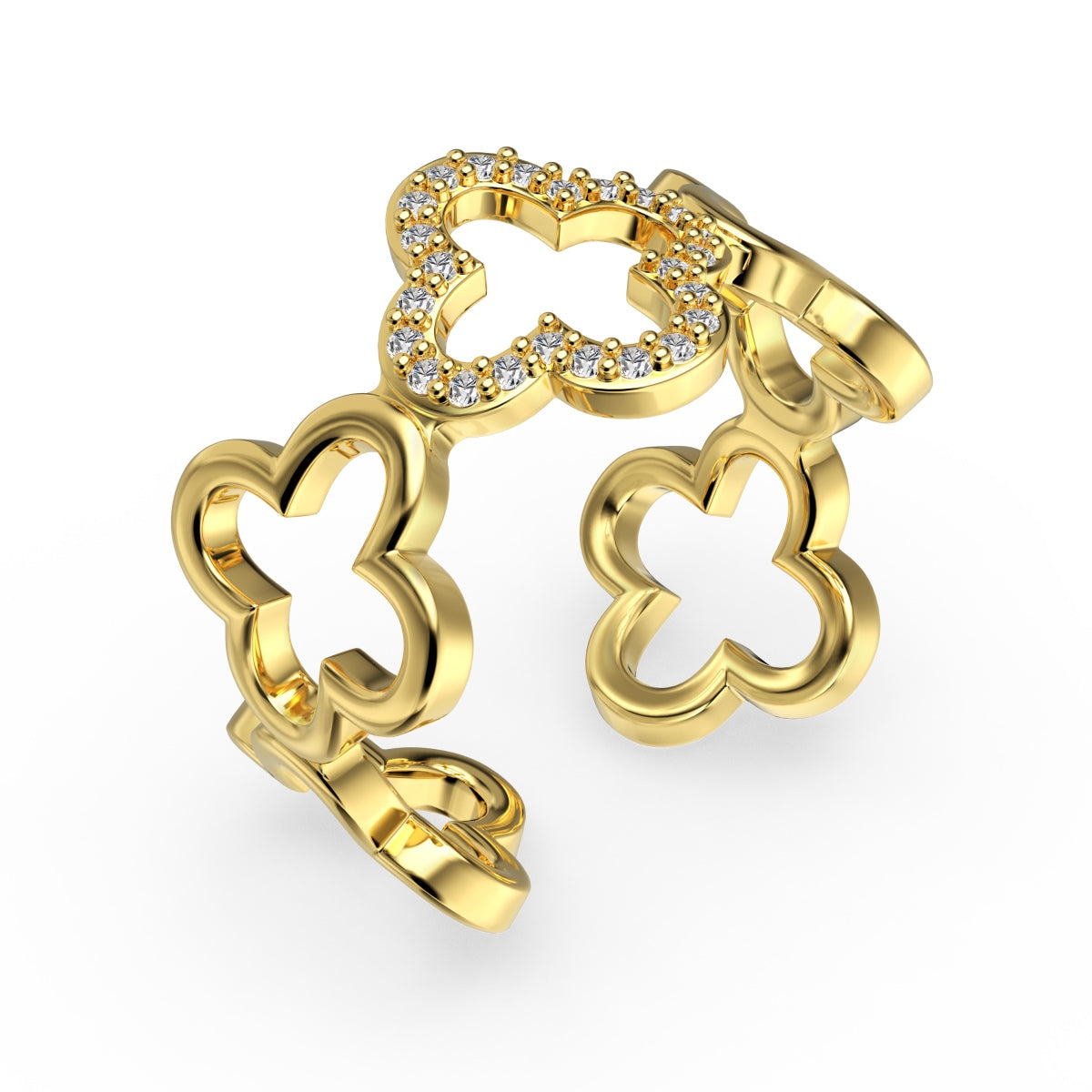 [Lucky Star]Hollow Design Four-Leaf Clover Flower Shape Ring