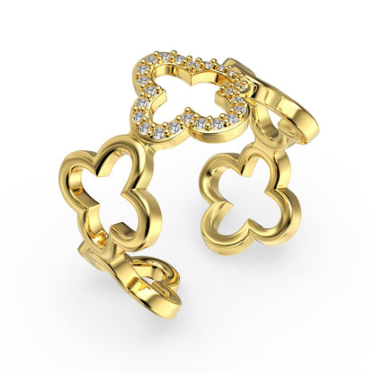 [Lucky Star]Hollow Design Four-Leaf Clover Flower Shape Ring