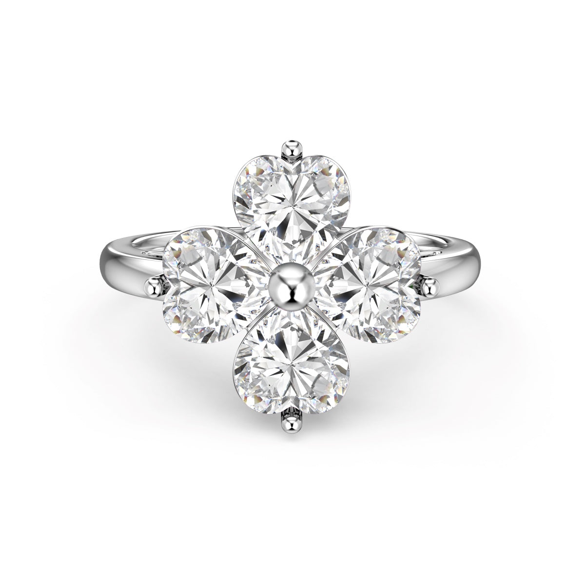 [Lucky Star]Heart-shaped Four-Leaf Clover Ball Ring