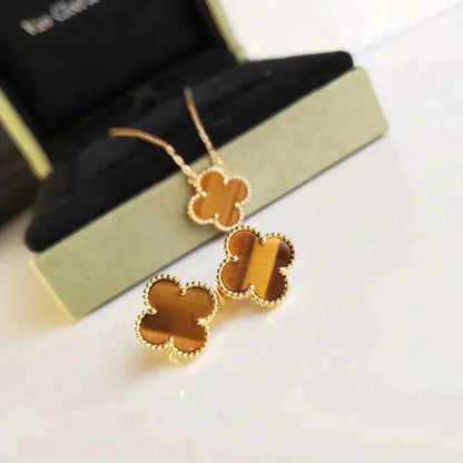 [Lucky Star]CLOVER MEDIUM 1 MOTIFS TIGER EYE EARRINGS