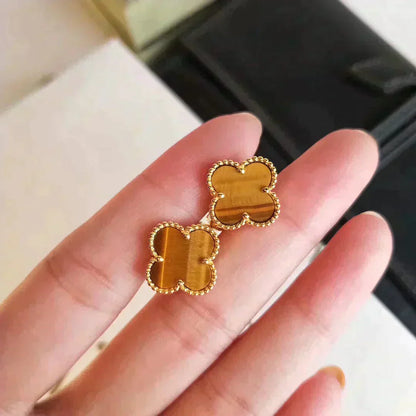 [Lucky Star]CLOVER MEDIUM 1 MOTIFS TIGER EYE EARRINGS