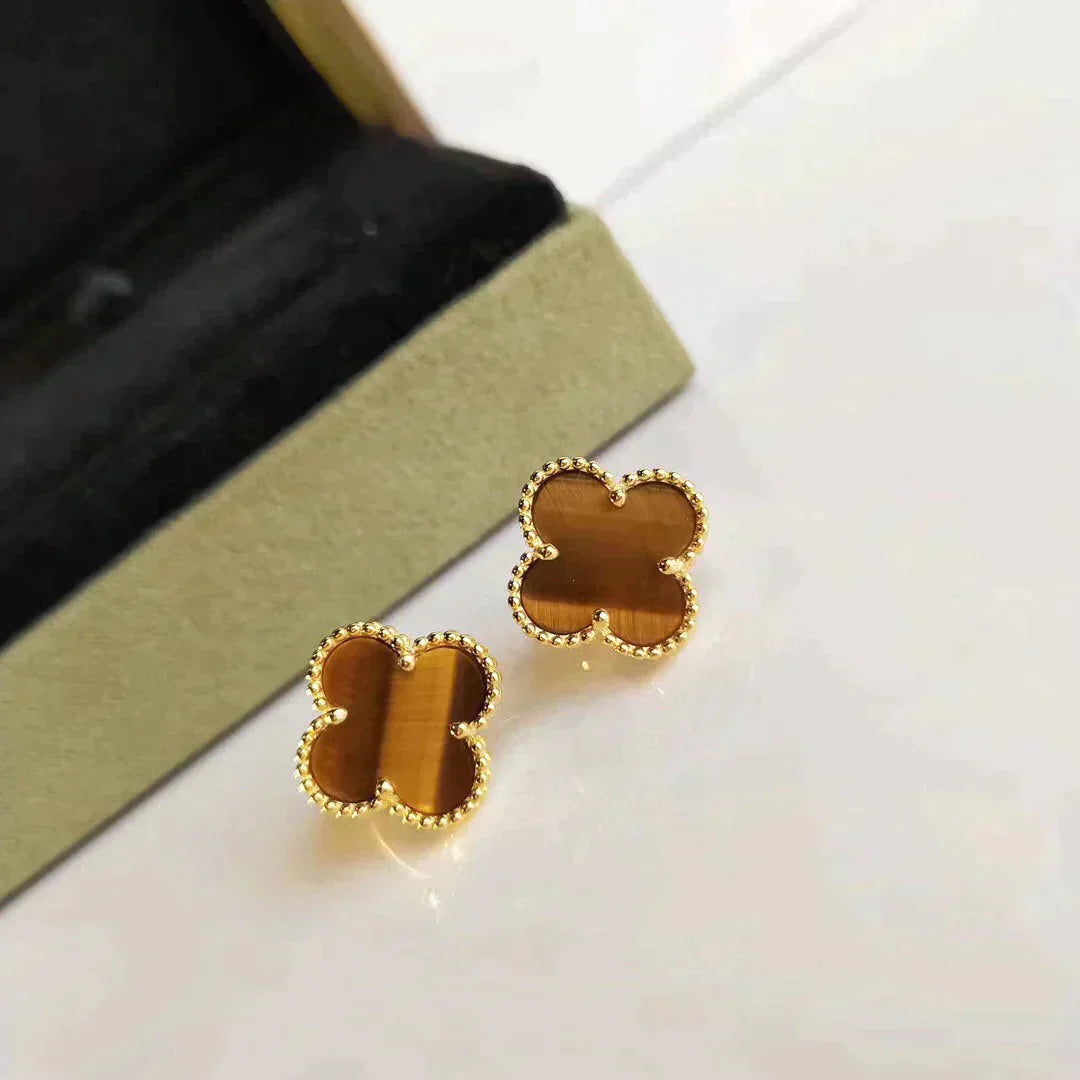 [Lucky Star]CLOVER MEDIUM 1 MOTIFS TIGER EYE EARRINGS