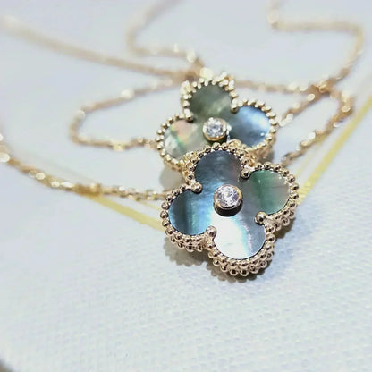 [Lucky Star]CLOVER 15MM DIAMOND AND MOTHER-OF-GREY NECKLACE