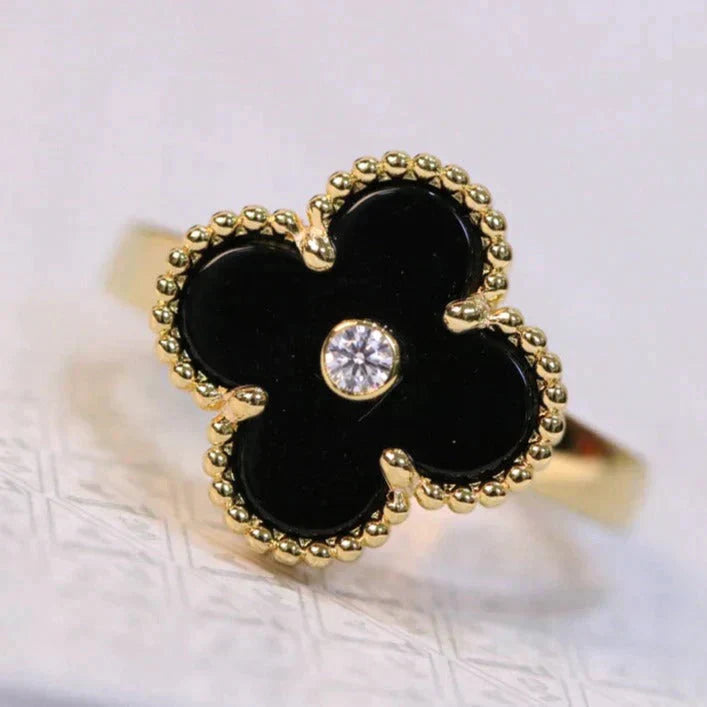 [Lucky Star]CLOVER ONYX RING GOLD DIAMOND
