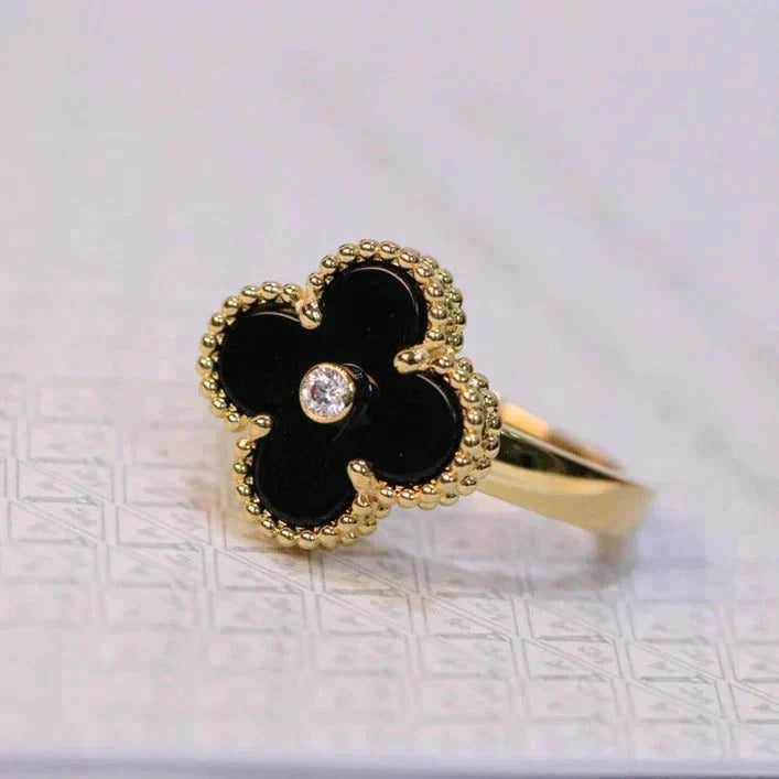 [Lucky Star]CLOVER ONYX RING GOLD DIAMOND