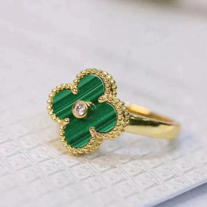 [Lucky Star]CLOVER MALACHITE RING GOLD DIAMOND