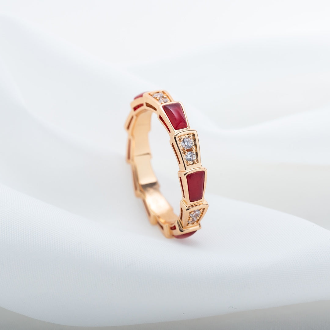 [Lucky Star]SERPENTI RING PINK GOLD CARNELIAN DIAMOND 3MM
