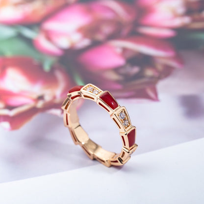 [Lucky Star]SERPENTI RING PINK GOLD CARNELIAN DIAMOND 3MM