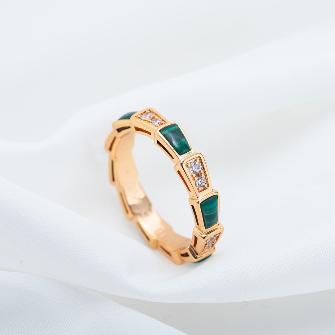 [Lucky Star]SERPENTI RING PINK GOLD MALACHITE DIAMOND 3MM