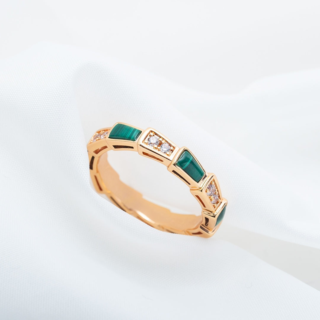 [Lucky Star]SERPENTI RING PINK GOLD MALACHITE DIAMOND 3MM
