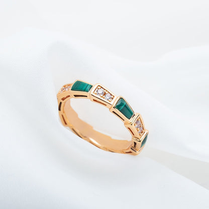 [Lucky Star]SERPENTI RING PINK GOLD MALACHITE DIAMOND 3MM