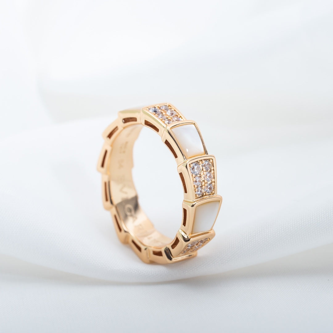 [Lucky Star]SERPENTI RING PINK GOLD MOP DIAMOND PAVED 4MM