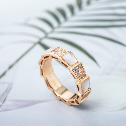 [Lucky Star]SERPENTI RING PINK GOLD MOP DIAMOND PAVED 4MM