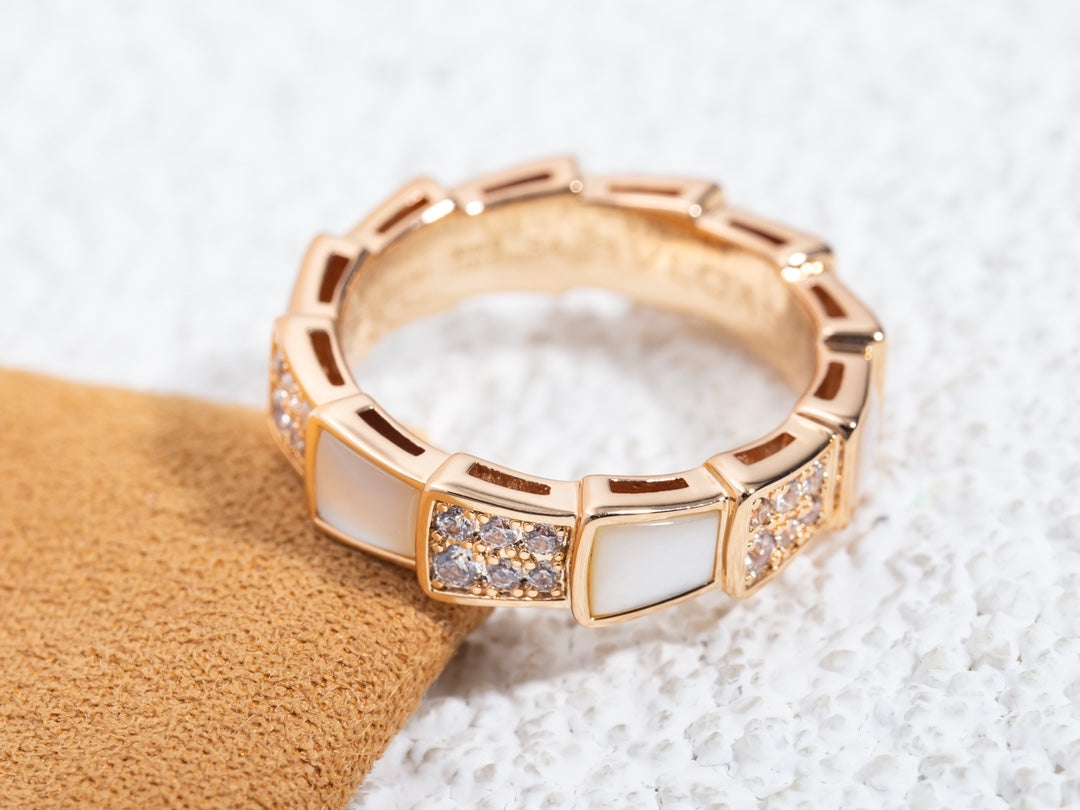 [Lucky Star]SERPENTI RING PINK GOLD MOP DIAMOND PAVED 4MM