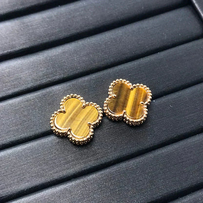 [Lucky Star]CLOVER MEDIUM 1 MOTIFS TIGER EYE EARRINGS