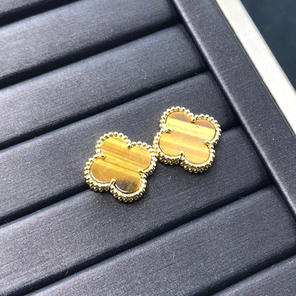 [Lucky Star]CLOVER MEDIUM 1 MOTIFS TIGER EYE EARRINGS