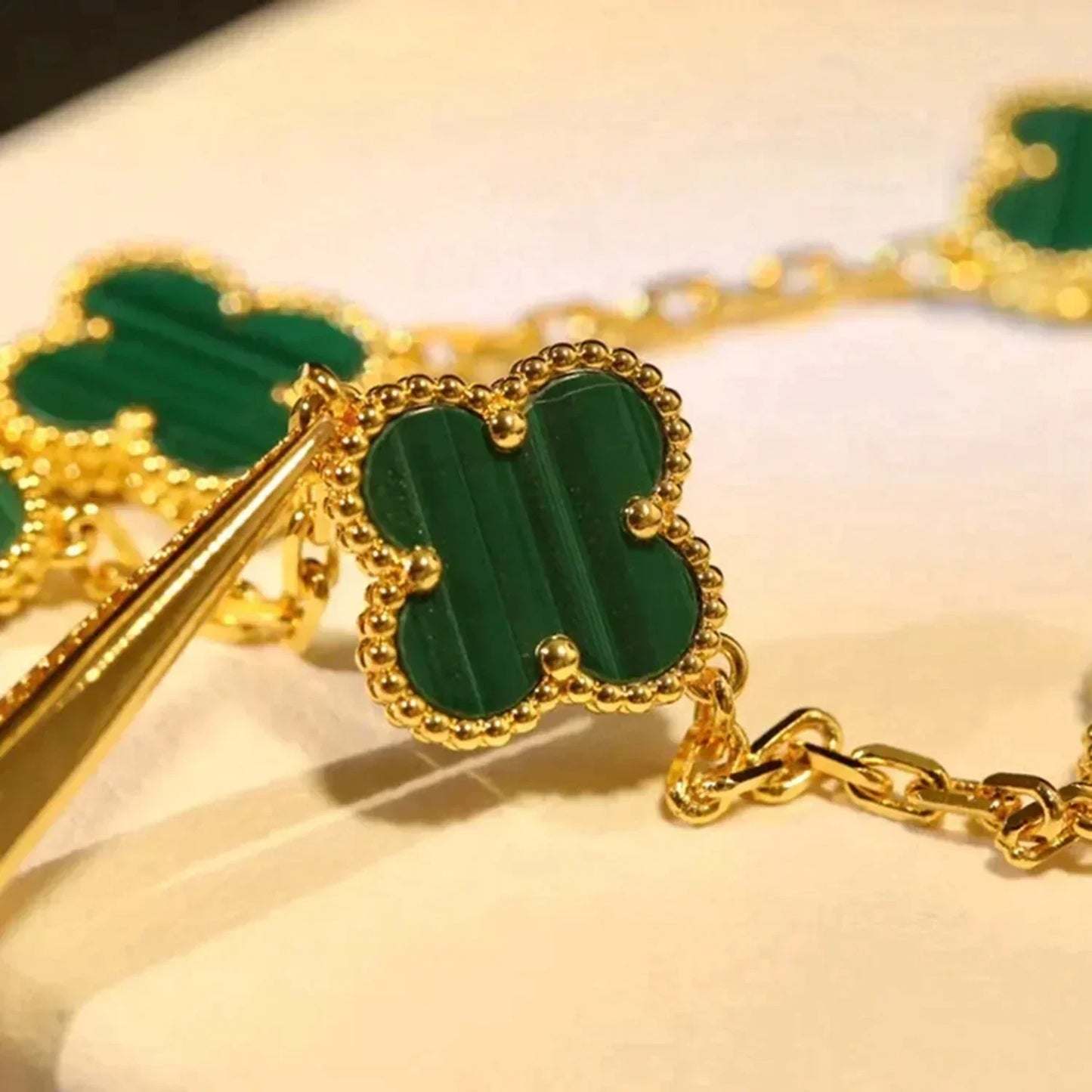 [Lucky Star]CLOVER 5 MOTIFS MALACHITE BRACELET
