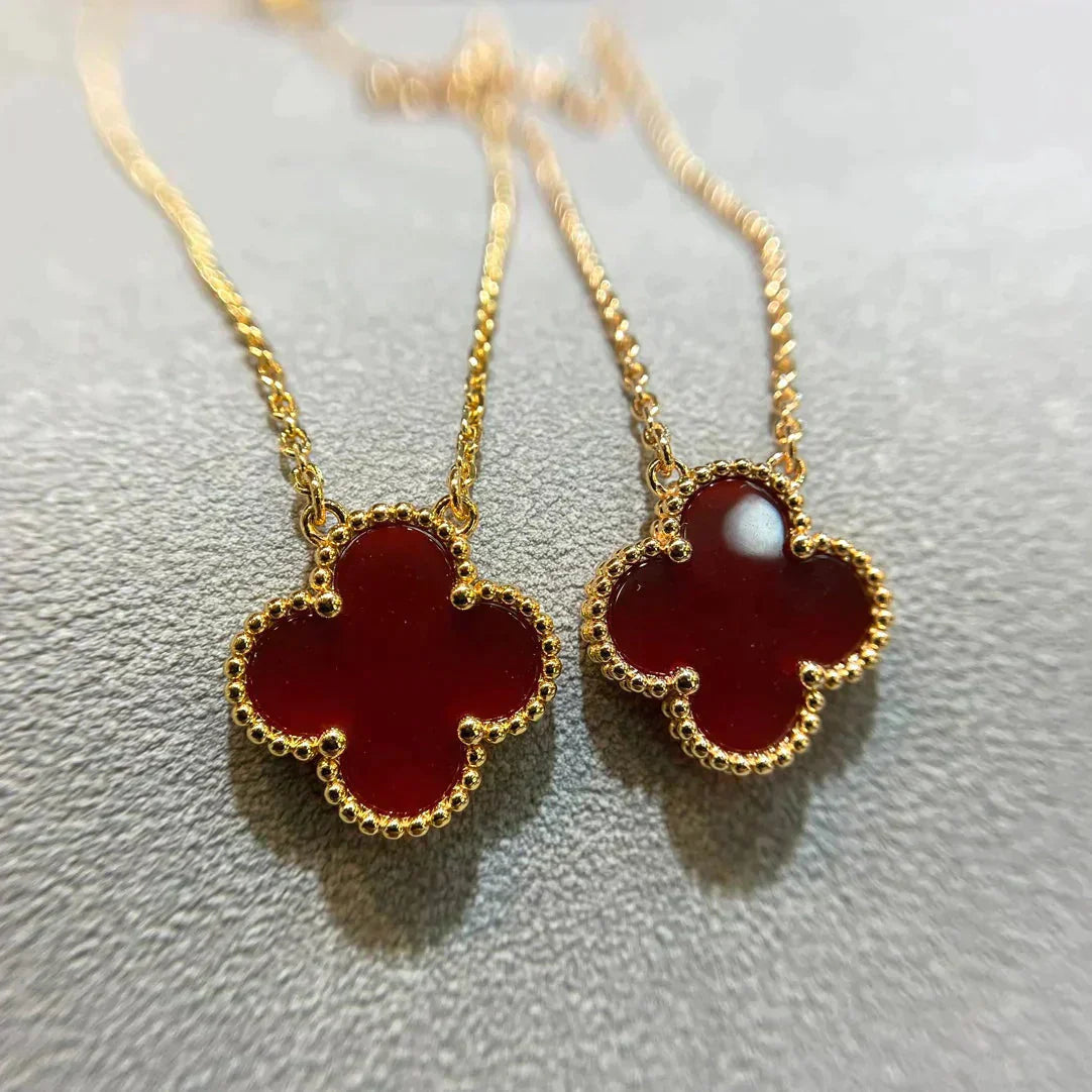 [Lucky Star]CLOVER 15MM CARNELIAN SINGLE FLOWER NECKLACE