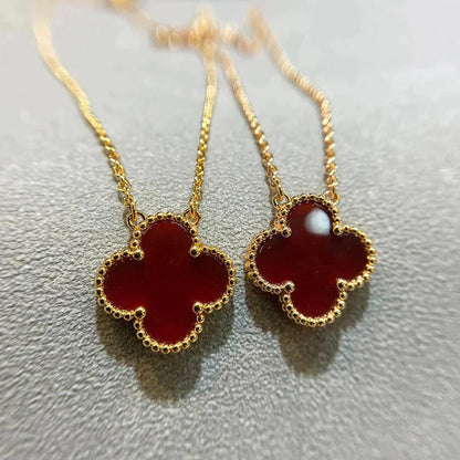 [Lucky Star]CLOVER 15MM CARNELIAN SINGLE FLOWER NECKLACE