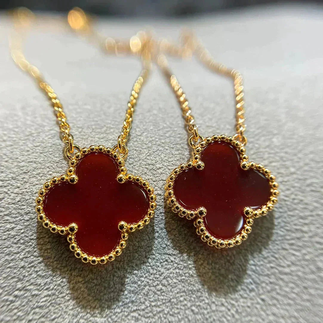 [Lucky Star]CLOVER 15MM CARNELIAN SINGLE FLOWER NECKLACE
