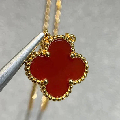 [Lucky Star]CLOVER 15MM CARNELIAN SINGLE FLOWER NECKLACE