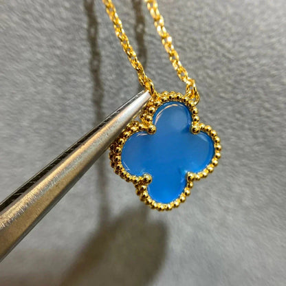 [ラッキースター]クローバー 15MM ブルーアゲートネックレス