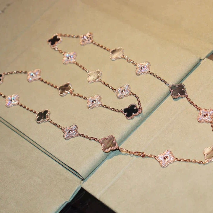 [Lucky Star]CLOVER 20 MOTIFS DARK MOP DIAMOND  NECKLACE