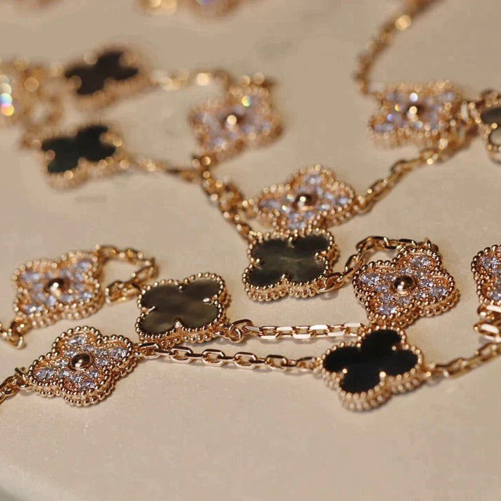 [Lucky Star]CLOVER 20 MOTIFS DARK MOP DIAMOND  NECKLACE