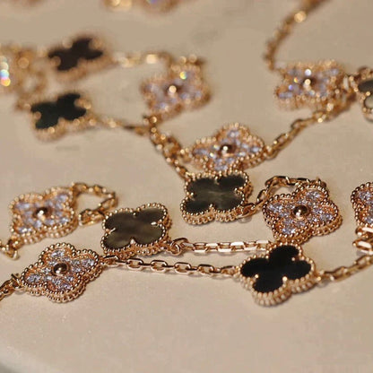 [Lucky Star]CLOVER 20 MOTIFS DARK MOP DIAMOND  NECKLACE