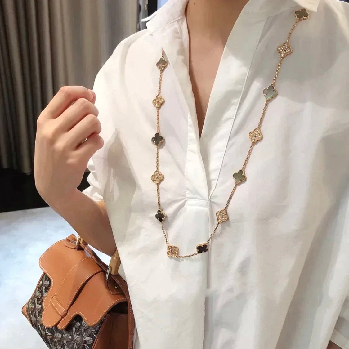 [Lucky Star]CLOVER 20 MOTIFS DARK MOP DIAMOND  NECKLACE