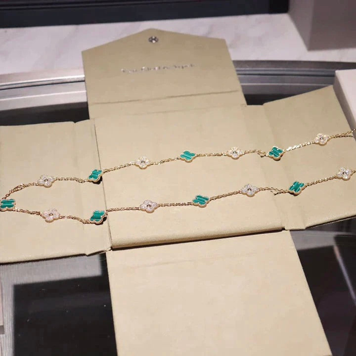 [Lucky Star]CLOVER 20 MOTIFS MALACHITE DIAMOND NECKLACE