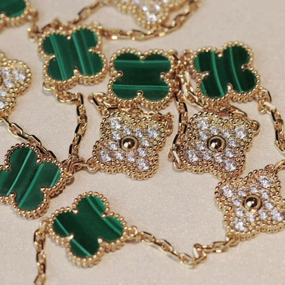 [Lucky Star]CLOVER 20 MOTIFS MALACHITE DIAMOND NECKLACE