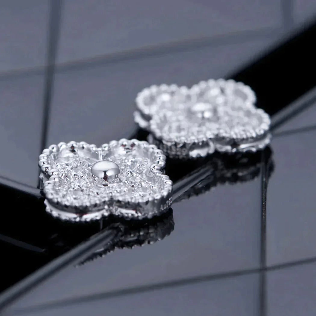 [Lucky Star]CLOVER 1 MOTIFS DIAMOND OHRSTECKER SILBER